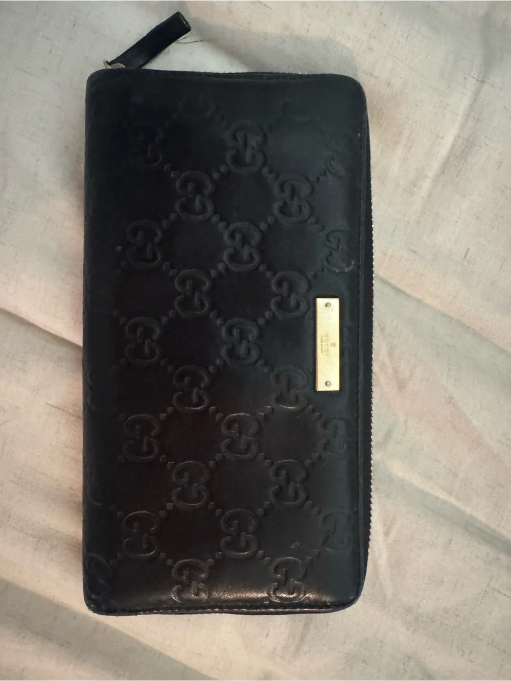Gucci Black Embossed Leather Hobo Bag with Matching Wallet